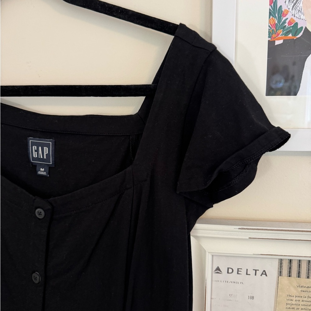 Gap Black Button-Down Dress Square Neck Medium - image 2